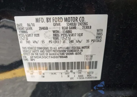 2010 Ford Edge Se from USA, damaged, VIN 2FMDK3GC7ABB78948